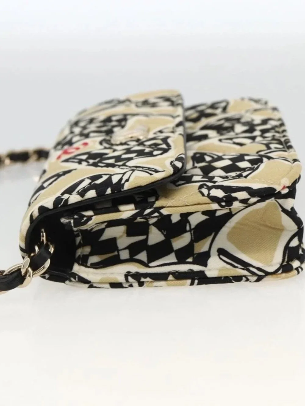 CHANEL Chain Mini Matelasse 12 Shoulder Bag Satin Beige Gold CC Auth LNZ407M